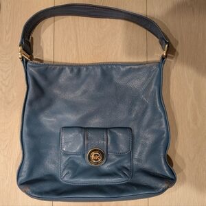 Michael Kors Pushlock Blue Leather Shoulder Bag